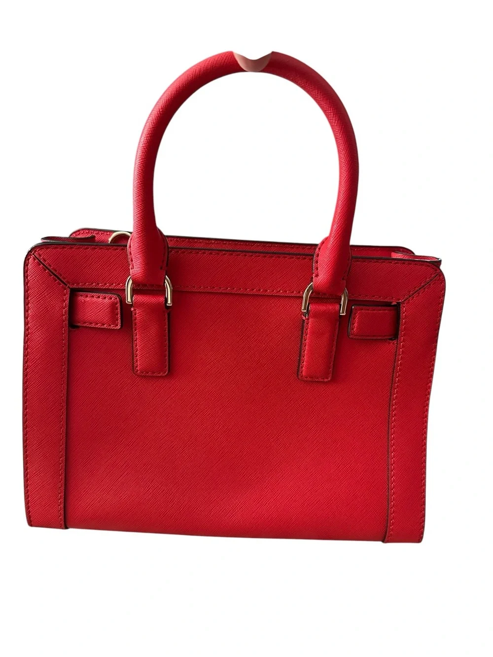 Michael Kors Red Saffiano Leather Colorful Floral Applique Satchel Tote Bag EUC